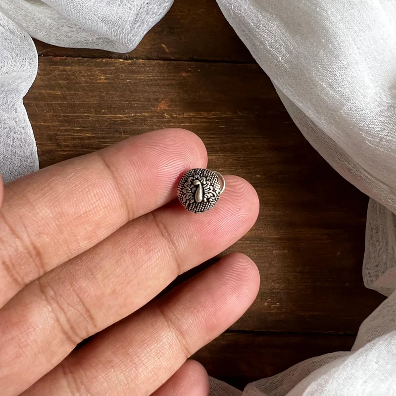 German Silver Peacock Nose Pin